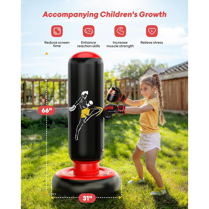 Дитяча боксерська груша іграшка з боксерськими рукавичками, 66-дюймовий більший міцний дитячий надувний боксерський мішок, подарун