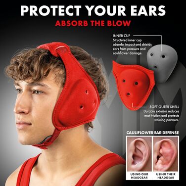 Накладки на вуха для боротьби Matman Ultra Soft, регульовані, для дітей та дорослих, червоні
