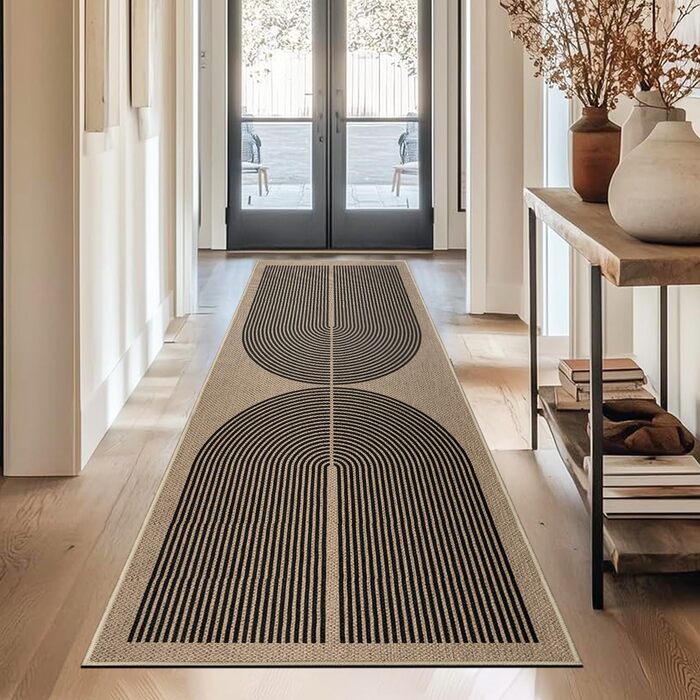 Килимова доріжка Capsulpad для передпокою 80x200 см, кухонний килим з джутовим ефектом, натуральний килим, що миється, чорний, нековзка, кухонна доріжка для коридору, кухні, спальні, балкону, чорного кольору 80 x 200 см (прямокутна)