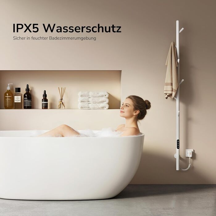 Електричний рушникосушарка EMKE з однією перекладиною та 6 гачками, розумний обігрівач рушників з термостатом, білий