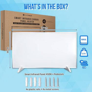 Інфрачервоний окремостоячий обігрівач Silvergear Smart 450 Вт Енергозберігаючий інфрачервоний обігрівач з термостатом Інфрачервона нагрівальна панель із захистом від перегріву Інфрачервоні панелі 90 x 50 см Білий 450 Вт Звичайний