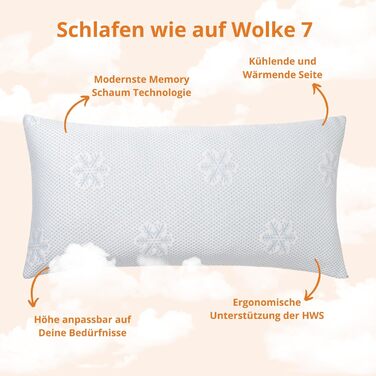 Подушка sleepling Premium з піни з ефектом пам&39яті 40x80 см, регульована по висоті, ергономічна подушка, прохолодна та тепла сторони, зроблено в ЄС 40 x 80 см 1