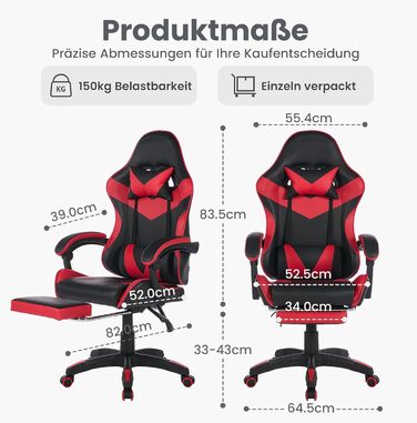 Ергономічне ігрове крісло з функцією масажу та підставкою для ніг вантажопідйомність 150 кг, ергономічне офісне крісло в гоночному дизайні, регульоване по висоті з опорою для голови та попереку для офісу та комп&39ютерних ігор, чорно-червоне.