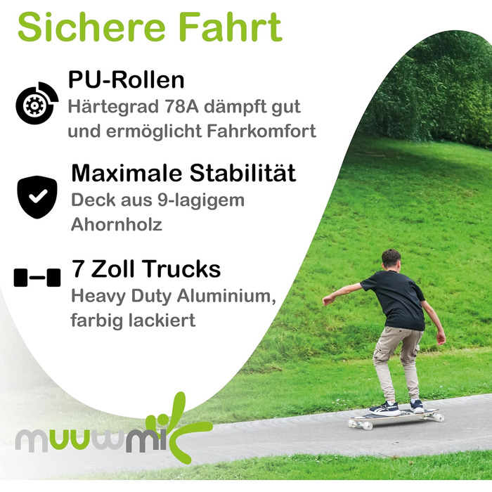 Лонгборд Muuwmi Beach Deluxe 97 см 9-шаровий клен ABEC-7 PU колеса 65x51 мм 78A top mount cruiser пляжний дизайн повний компліт для новачків карвінгу оригінал Німеччина 2025