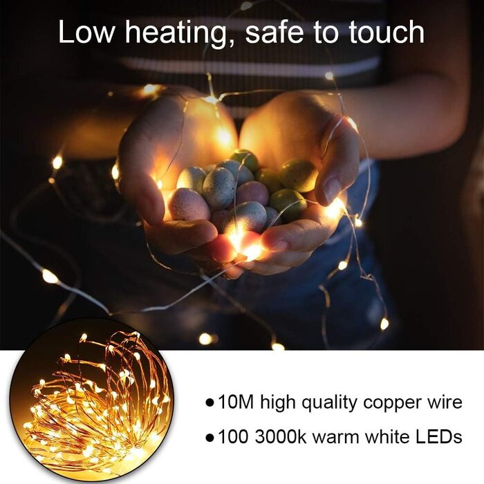 Світлодіодні казкові вогні Vicloon мідний дріт, 2 шт. и 10м 100 світлодіодних батарейних казкових вогнів з пультом дистанційного к