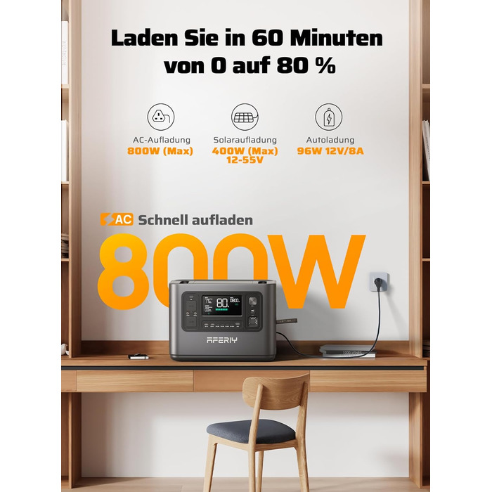 Портативна електростанція AFERIY потужністю 1200 Вт, LiFePO4 акумулятор ємністю 1008 Втгод та швидка зарядка за 1,2 години, 12 розеток, функція ДБЖ, чиста синусоїда 230 В, мобільний блок живлення з додатком для кемпінгу на природі, саду та надзвичайних си