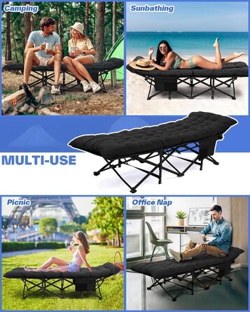 Розкладне ліжко Sportneer з матрацом, ширина 71 см, вантажопідйомність 204 кг, гостьове ліжко, туристичне ліжко, похідне ліжко з сумкою для зберігання для дорослих, для вулиці, в приміщенні, саду, кемпінгу, подорожей, 188 см 71 см 37 см, чорнийчорний