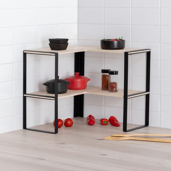 Кутова полиця на 2 рівні чорне дерево, вис. 35 см, бежевий, 5five -