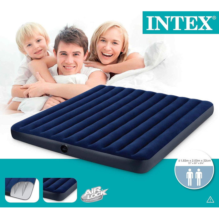 Надувне ліжко Intex 12-68755 Classic Downy Blue 'King', клапан 2-в-1, 183 x 203 x 22 см