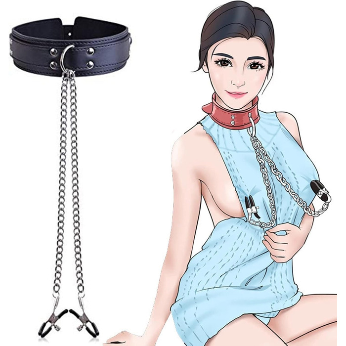 Набір BDSMYEE для стимуляції грудей та клітора, регульовані магнітні кліпси для сосків з шкіряною ланцюжковою підвіскою