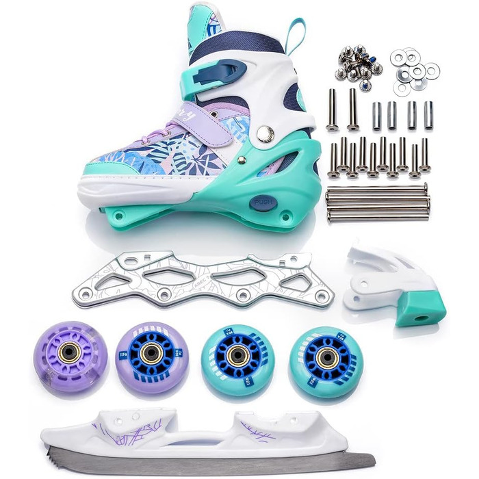 Дитячі роликові ковзани Meteor регульовані 4-в-1 Роликові ковзани, роликові ковзани, ковзани колеса ABEC-7 PU, алюмінієва рама розміри XS 25-28, S 30-33, M 34-37, M фіолетовий