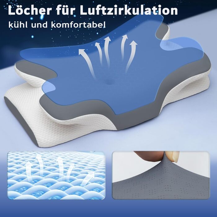 Ортопедична подушка для шиї з піни з ефектом пам&39яті, ергономічна порожниста конструкція для сну на боці, спині та животі, сірого кольору