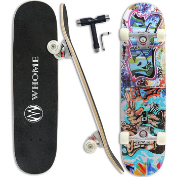 Скейтборд комплект WHOME Pro для дорослих і дітей, хлопчиків та дівчаток, початківців і професіоналів - 31x8 дюймів, 8-шарова дека з альпійського клена, підшипники ABEC-9, з T-Tool, Urban стиль