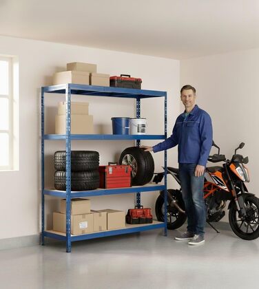 Міцний стелаж CALLIDUS 150 x 50 см I Lyon blue I металевий стелаж, полиця для зберігання, стелаж без болтів, полиця для підвалу