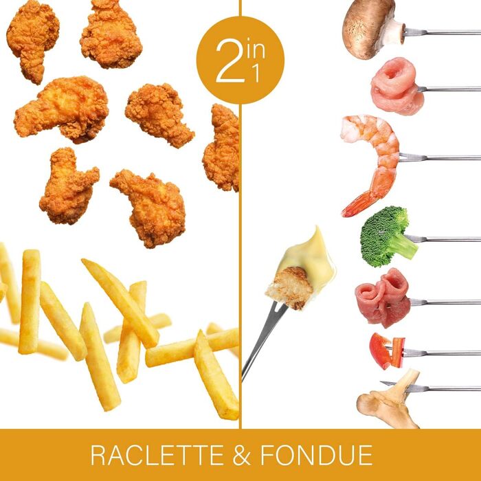 Фритюрниця Bomann 2in1 з 6 вилок для фондю Фондю для шоколадного фондю і сирного фондю Фритюрниця на 1 літр олії/жиру Панель керування з дисплеєм керування Корпус Cool-Touch 840 Вт FFR 1290 CB