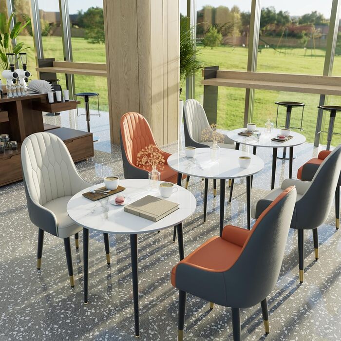 Круглий обідній стіл FATIVO, мармур, 80 см, невеликий кухонний стіл для 2 осіб, білий глянцевий, скандинавський стиль, обідній стіл для ресторанів, металеві ніжки