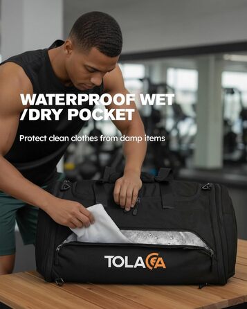 Спортивна сумка Tolaccea 56-70 л для чоловіків та жінок розширювана дорожня сумка з відділенням для взуття та відділенням для вологих речей, яку можна носити як рюкзак, для фітнесу, спортзалу, плавання, футболу, подорожей (чорна)