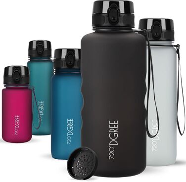 Пляшка для води 720DGREE 1 л Sport 'uberBottle softTouch Sieb - Без BPA - Пляшка для води для універі, роботи, фітнесу, велосипеда, активного відпочинку, роботи - спортивна пляшка з тритану - легка, ударостійка, багаторазова (2000 мл, 26 Onyx Black - Blac