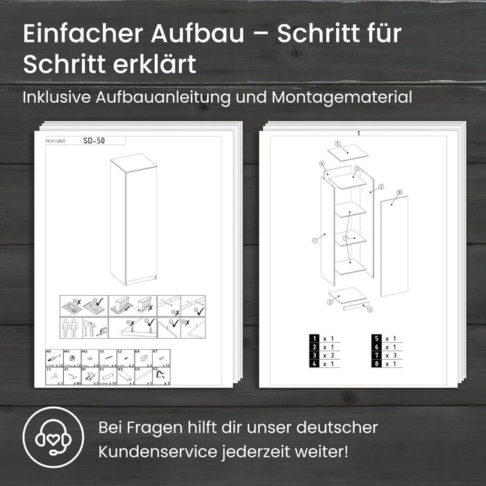 Домашня колекційна шафа, багатофункціональна шафа, біла, ширина 50 см, висота 180 см, з вішалкою для одягу та додатковим відділенням, органайзер для гардеробу з МДФ, 180 x 50 x 50 см (В x Ш x Г), білий