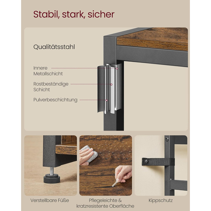 Вішалка для одягу, Шафа, Меблі для передпокою з полицею для взуття, Відкриті відділення, Гачки для одягу, Регульовані полиці, Індустріальний стиль, для передпокою, вхідної зони, Вінтажний коричневий-чорний HSR432K01 Вінтажний коричневий чорнильний