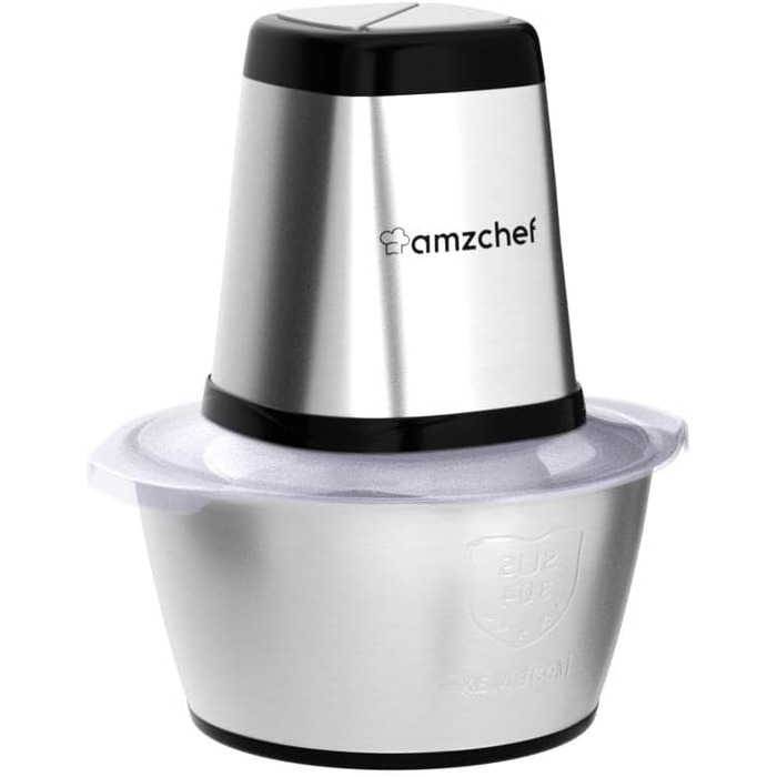Електричний кухонний подрібнювач AMZCHEF, мультиподрібнювач 500 Вт з чашею з нержавіючої сталі 1,5 л, 2 режими швидкості, 4 леза для м'яса, овочів, цибулі, фруктів, функція безпеки