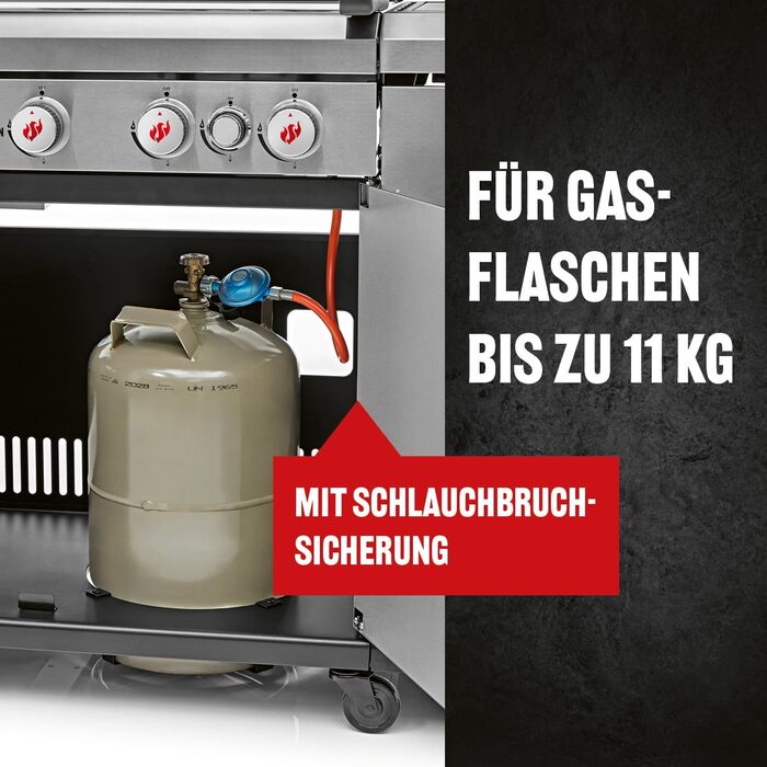 Газовий гриль LANDMANN Gasgrill 6.1 6 пальників, MaxX-Zone, велика площа гриля та чавунні решітки Потужний гриль для саду та відпочинку на природі з LED-регуляторами та бічним столом