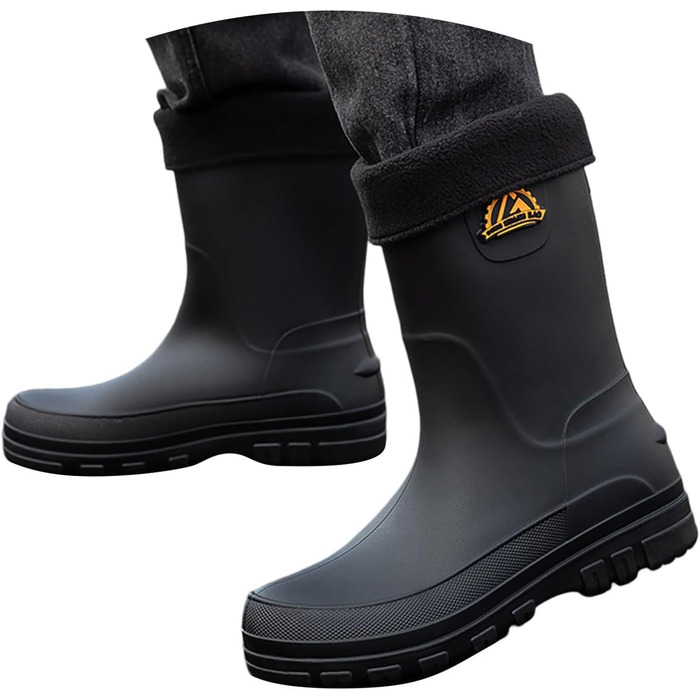 Чоловічі універсальні гумові чоботи середньої висоти, нековзне гумове взуття, гумове взуття, водонепроникне, зручне садове взуття, святкове взуття, дихаючі гумові чоботи, широкі чоботи без шнурівки, гумові чоботи B05 чорного кольору 41/EU