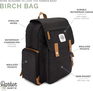 Пеленальний рюкзак Parker - велика пеленальна сумка з ізольованими кишенями, ременями для коляски та пеленальним килимком - 'Birch