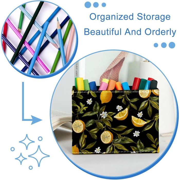 Тримач пульта дистанційного керування FNETJXF, тримач для пензлика для макіяжу, органайзер, органайзер зі штучної шкіри, квітка лимона, органайзер для зберігання на столі Pattern 8370
