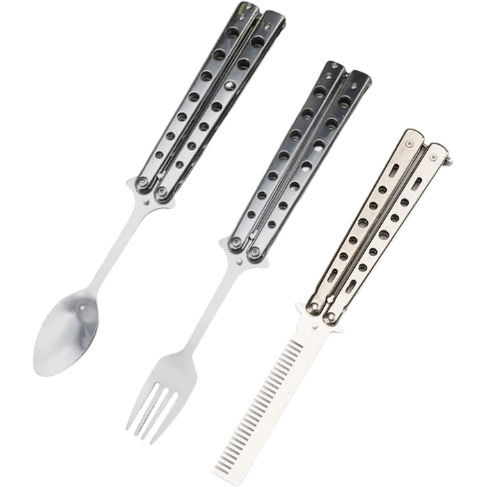 Набір виделок, ложок, гребінців, кемпінгових столових приборів, складний, нержавіюча сталь, для кемпінгу, полювання, подорожей, активного відпочинку, столових приборів для барбекю