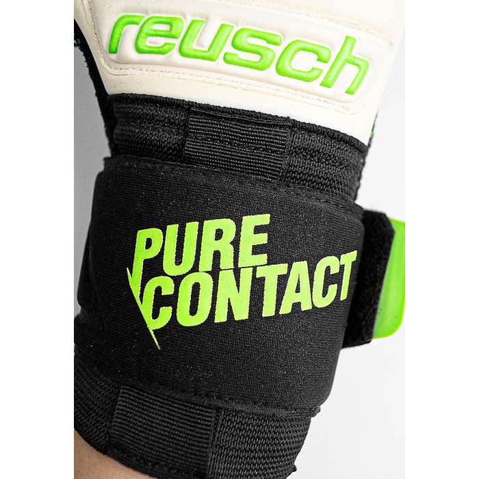 Воротарські рукавиці Reusch Pure Contact Gold унісекс з внутрішнім розрізом шва та покриттям Grip Gold, підходять для всіх поверхонь поля 9,5 чорні / зелені