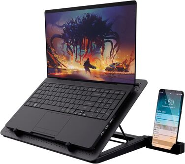 Охолоджувальна підставка для ноутбука Trust GXT 1125 Quno з 5 вентиляторами та LED-підсвічуванням, тримач для смартфона, запобігає перегріву, сумісна з ноутбуками/MacBook до 17,3 дюймів