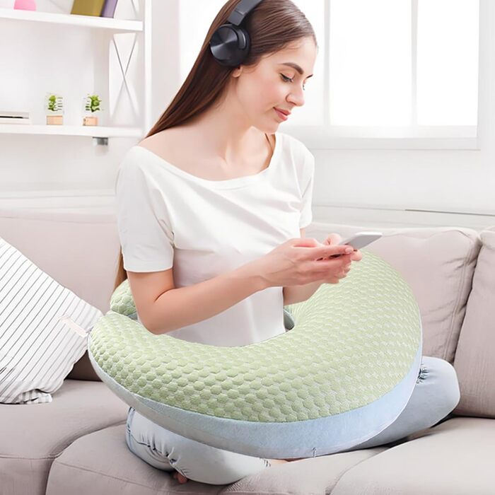 Ергономічна в&39язана подушка, подушка для читання та ігор Creative Moments, багатофункціональний підлокітник для рукоділля/читання/ігор, підлокітник як аксесуар для дому для дорослих, в&39язана гачком зеленого кольору