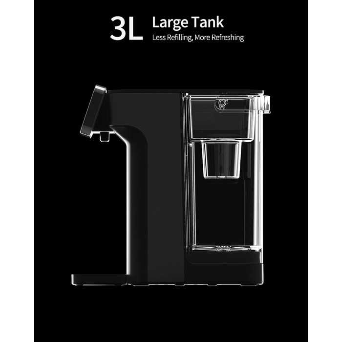 Диспенсер для гарячої води ZACHVO KEI906 (без фільтра) - 2600W швидкий нагрів, 4 температурні рівні, 5 об&39ємів води, ємність для води 3 л, компактний для кухні, офісу та дому, чорний