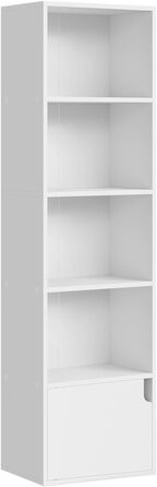 Біла книжкова полиця eSituro, вузька полиця з дверцятами, 5 відділень, окремостояча кубічна полиця для вітальні, спальні, офісу, 5 відділень, біла