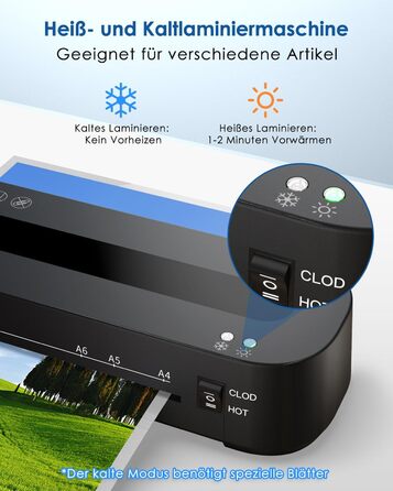 Ламінатор A4 - ламінатор 4-в-1 з 30 ламінуючими пакетами для A4/A5/A6, швидкий розігрів, комплект гарячого та холодного ламінатора з різаком для паперу, закруглювач кутів для офісу, дому та школи B-FN333