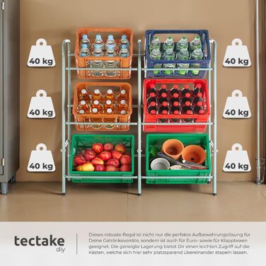 Стійка для ящиків для напоїв tectake, міцна окремостояча полиця, стійка для ящиків, полиця для коробок, стійка для ящиків для напоїв, для кухні, полиця для підвалу, полиця для зберігання, вантажопідйомність на ящик 40 кг (на 6 ящиків) 401728