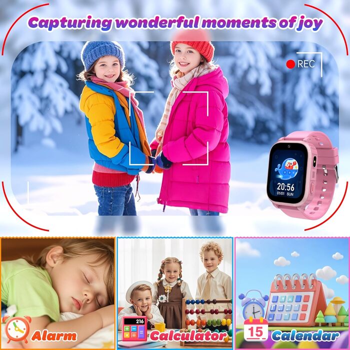 Дитячий смарт-годинник, дитячий смарт-годинник 4G з GPS та телефоном, дитячий годинник IP68, функція виклику, SOS, ігри, будильник, шкільний режим, SIM-телефон, смарт-годинник подарунок для дівчаток та хлопчиків, рожевий - 4G GPS