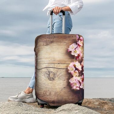 Чохол для валізи Квітучий пірїнок з принтом на деревяній текстурі, еластичний захист від подряпин та пилу, чорний, розмір 85 см