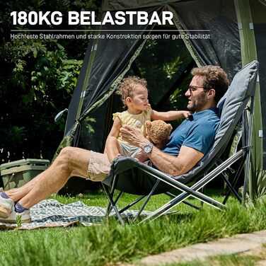 Розкішне кемпінгове крісло EVER ADVANCED, складне XXL, вантажопідйомність 180 кг, велике кемпінгове крісло, розкладне крісло, товсто оббите з високою спинкою, садове крісло, розслаблююче крісло для кемпінгу, саду, балкону, риболовлі, фестивалю, використан
