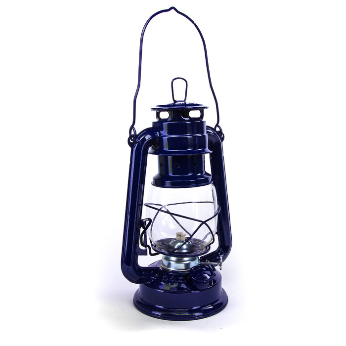 Газова лампа 30 см, синя, з порошковим покриттям, скляна, штормовий ліхтар, кемпінгова