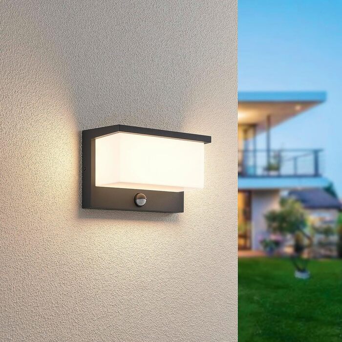 Стічний LED-світильник Trio Leuchten Nestos 240969142, алюміній (антрацит), білий пластиковий плафон, 13 Вт, з датчиком руху