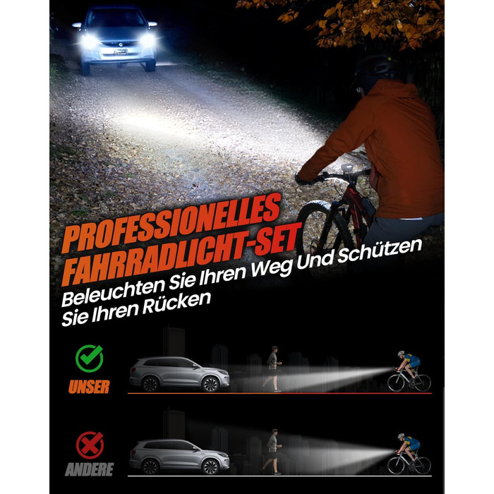 Набір світлодіодних велосипедних ліхтарів Tekwet, 100 люкс, водонепроникний, світлодіодний, чорний