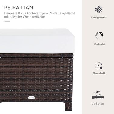 Табурет Outsunny Poly Rattan з подушкою Садовий стілець Табурет для ніг Табурет для ніг Ротанговий стілець Балконний табурет Садові меблі коричневийкремовий білий 50 x 50 x 50 x 35 см