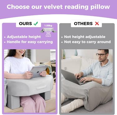 Подушка для читання Babenest для колін, підлокітник, ігрова подушка для роботи, регульована по висоті подушка для колін для дорослих, для сидіння в ліжку, дивані, підлозі (плюшево-сірий)