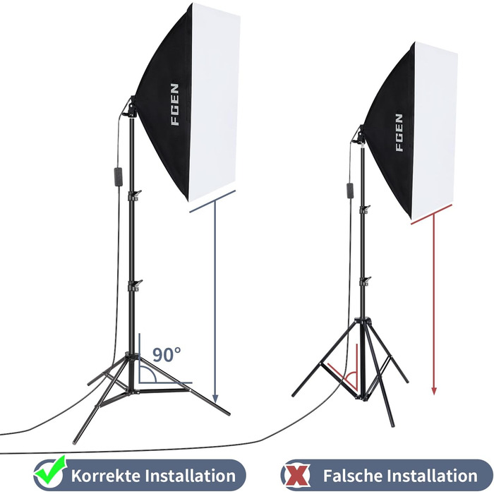 Набір фотостудії Softbox, освітлення FGen Photo Light 2x50x70 см для фотостудій з базовою фотолампою E27 135 Вт 5500K і штативами 2M з регульованим світлом для студійних портретів, предметної фотозйомки 2x135 Вт Softbox