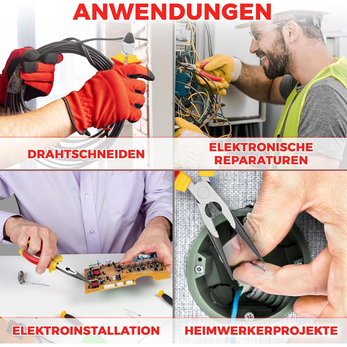 Набір електроінструментів (3 предмети), ізольовані, з сертифікацією VDE комбіновані плоскогубці, довгі/гострогубці та бічні кусачки