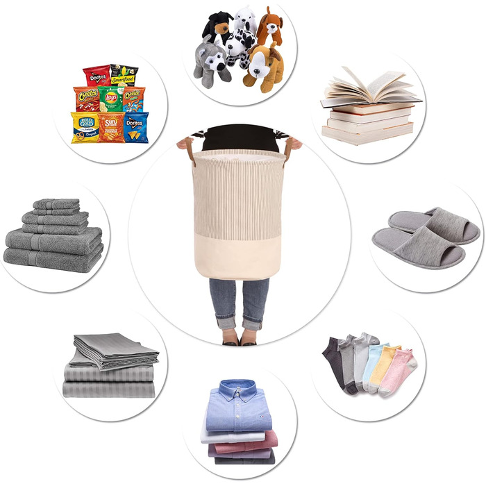 Брезентовий кошик для білизни Sea Team Stripe Pattern Брезентовий тканинний кошик для білизни, що складається, з ручками зі шкіри