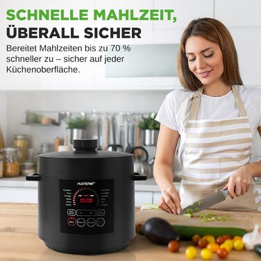 Мультиварка-скороварка NutriChef 5,7 л 9 програм, цифровий тиск-котел, рисоварка та пароварка, чорна