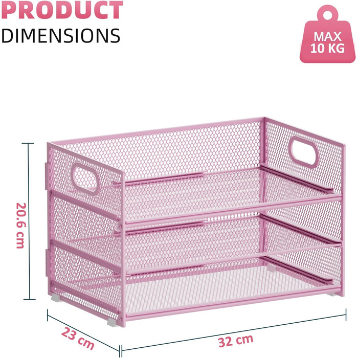 Органайзер для канцелярського приладдя Marbrasse, 3-рівневий органайзер для канцелярського приладдя з ручкою, сітчастий органайзер для файлів формату A4, канцелярське приладдя (рожевий) 36 x 28 x 20 см рожевий